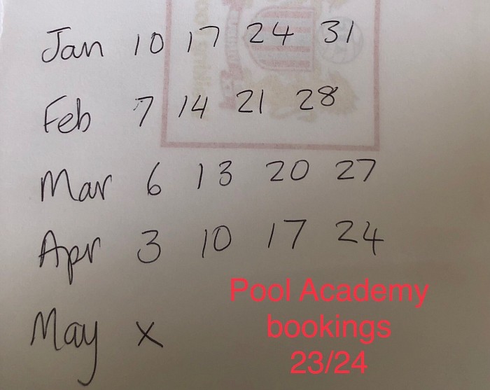 Advance notice: Pool Academy dates for 23/24 season